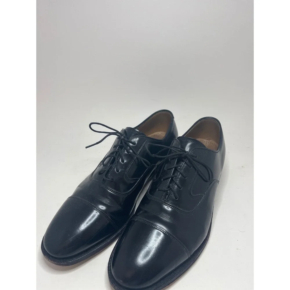 Johnston & Murphy Men's Dress Shoes 7 Black Cap Toe Lace Up Leather Oxfords